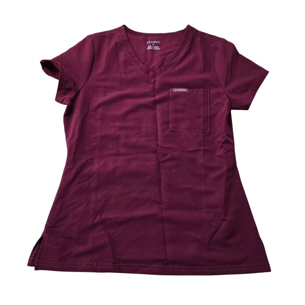 Jaanuu One Pocket Scrub Top Wine Burgundy Small